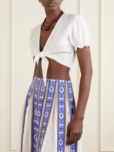 Emporio Sirenuse Poppy Knotted Linen Cropped Top | Thumbnail 3 Emporio Sirenuse Poppy Knotted Linen Cropped Top | Thumbnail 3