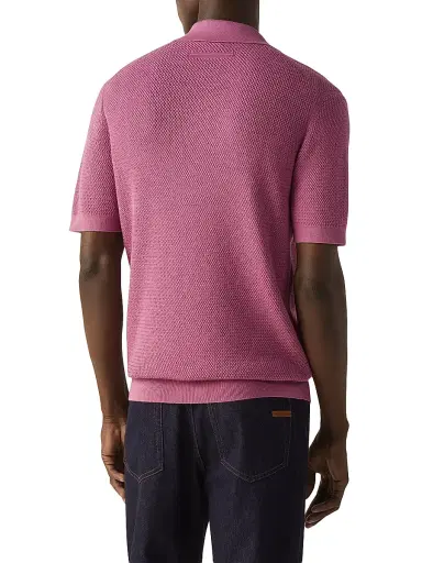 ZEGNA Men's Premium Cotton Polo Shirt - Pink | Thumbnail 3 ZEGNA Men's Premium Cotton Polo Shirt - Pink | Thumbnail 3