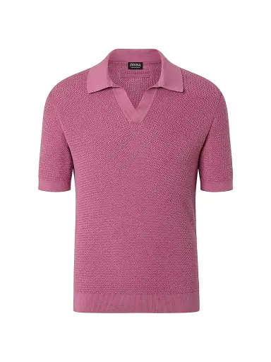 ZEGNA Men's Premium Cotton Polo Shirt - Pink | Thumbnail 1 ZEGNA Men's Premium Cotton Polo Shirt - Pink | Thumbnail 1