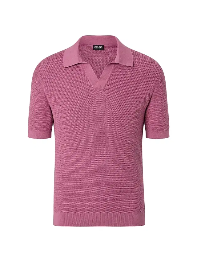 ZEGNA Men's Premium Cotton Polo Shirt - Pink