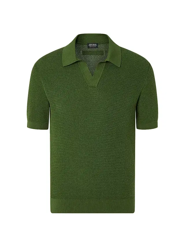 ZEGNA Men's Premium Cotton Polo Shirt - Pine Green