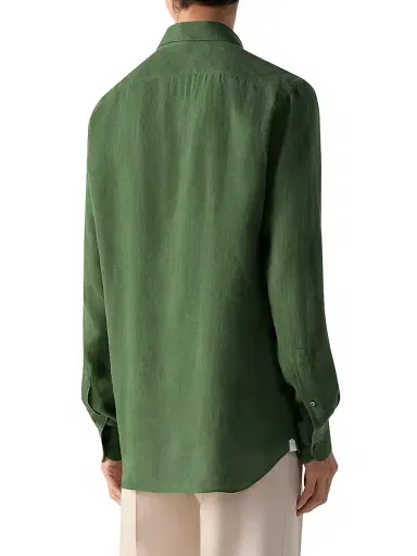 Zegna Men's Oasi Lino Shirt - Pine Green - Size Medium | Thumbnail 3 Zegna Men's Oasi Lino Shirt - Pine Green - Size Medium | Thumbnail 3