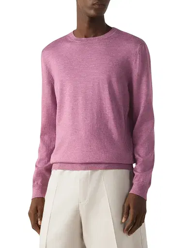 Zegna Men's Silk Cashmere and Linen Crewneck Sweater - Pink Melange - Size 48 | Thumbnail 2