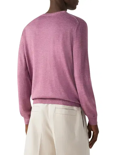 Zegna Men's Silk Cashmere and Linen Crewneck Sweater - Pink Melange - Size 48 | Thumbnail 3