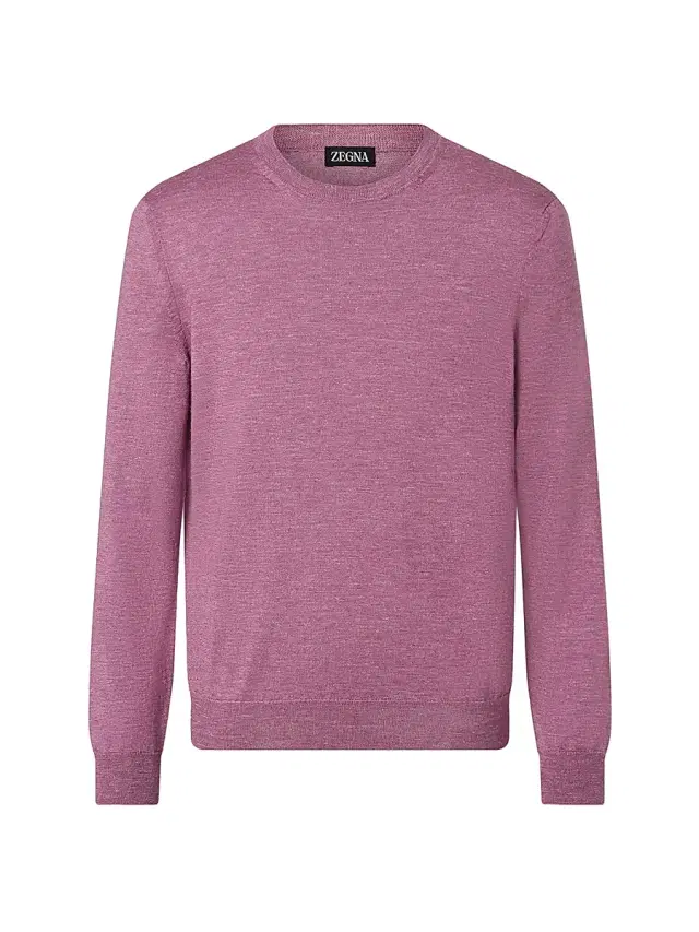ZEGNA Men's Silk Cashmere and Linen Crewneck Sweater - Pink Melange