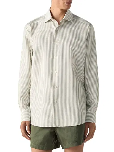 Zegna Men's Silk Shirt - Pine Green White - Size XL | Thumbnail 2