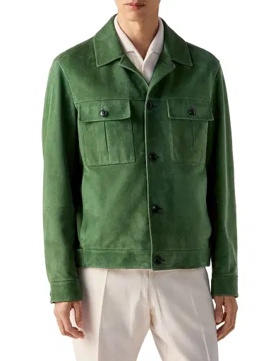 ZEGNA Men's Leather Blouson Jacket - Pine Green | Thumbnail 2