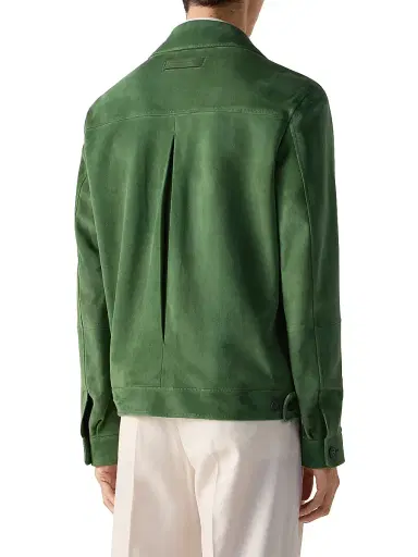 ZEGNA Men's Leather Blouson Jacket - Pine Green | Thumbnail 3