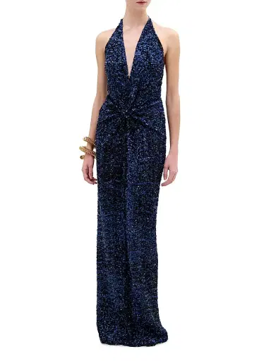 Silvia Tcherassi Women's Aiko Sequined Halter Gown - Navy - Size Medium | Thumbnail 2