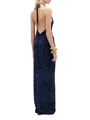 Silvia Tcherassi Women's Aiko Sequined Halter Gown - Navy - Size Medium | Thumbnail 3