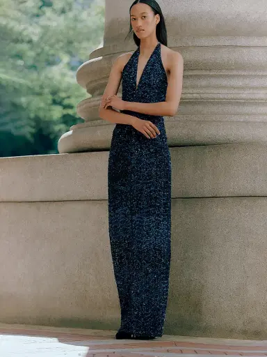 Silvia Tcherassi Women's Aiko Sequined Halter Gown - Navy - Size Medium | Thumbnail 4