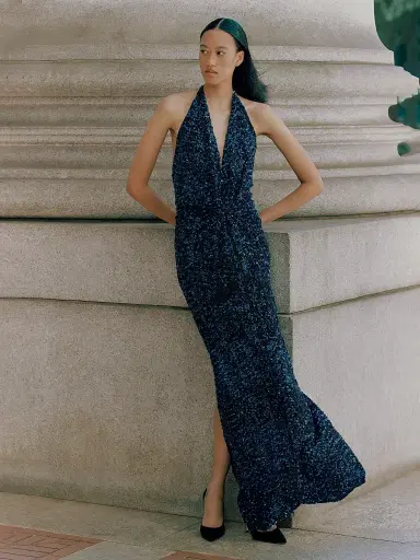 Silvia Tcherassi Women's Aiko Sequined Halter Gown - Navy - Size Medium | Thumbnail 5