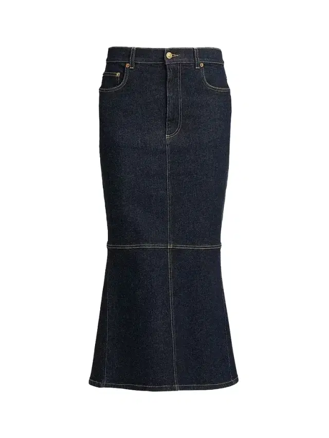 Women's Mermaid Heart Back Denim Midi-Skirt - Dark Blue