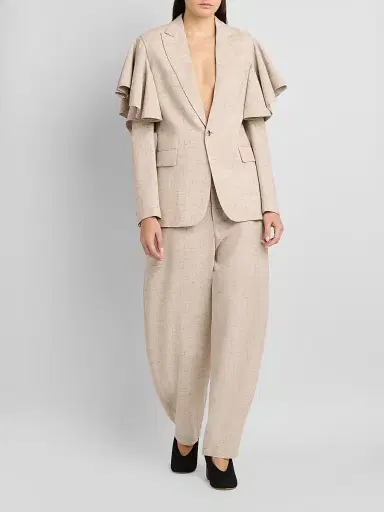MOSCHINO Women's Ruffle Cape Tweed Jacket - Multi Beige | Thumbnail 2