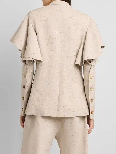 MOSCHINO Women's Ruffle Cape Tweed Jacket - Multi Beige | Thumbnail 3