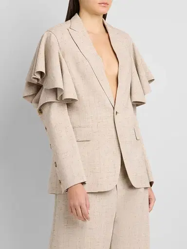 MOSCHINO Women's Ruffle Cape Tweed Jacket - Multi Beige | Thumbnail 4