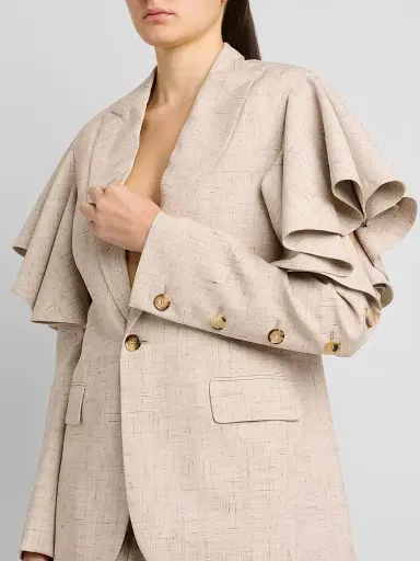 MOSCHINO Women's Ruffle Cape Tweed Jacket - Multi Beige | Thumbnail 5