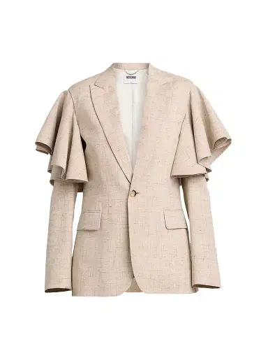 MOSCHINO Women's Ruffle Cape Tweed Jacket - Multi Beige | Thumbnail 1