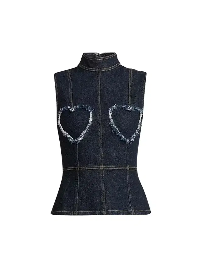 Women's Heart Patches Denim Top - Dark Blue