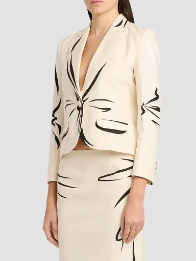 MOSCHINO Women's Trompe-L'oeil Tailored Cotton Jacket - Multi White | Thumbnail 4