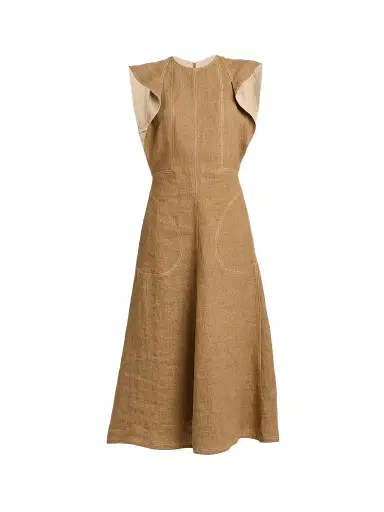 MOSCHINO Women's Straw Linen Midi Dress | Thumbnail 1 MOSCHINO Women's Straw Linen Midi Dress | Thumbnail 1