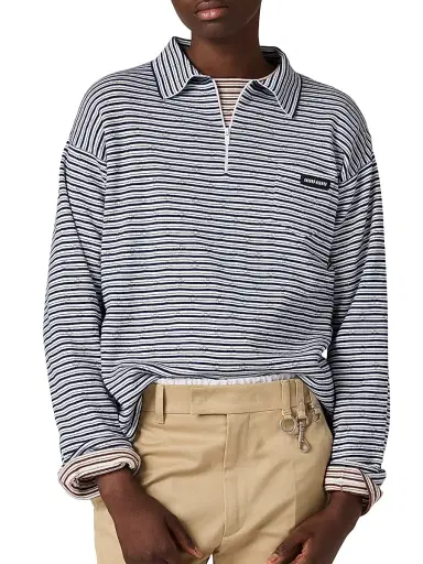 Miu Miu Women's Cotton, Cashmere and Silk Polo Shirt - White Multicolor - Size 6 | Thumbnail 3 Miu Miu Women's Cotton, Cashmere and Silk Polo Shirt - White Multicolor - Size 6 | Thumbnail 3