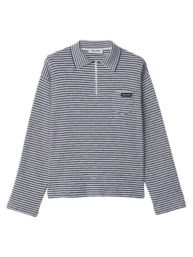 Miu Miu Women's Cotton, Cashmere and Silk Polo Shirt - White Multicolor - Size 6 | Thumbnail 1 Miu Miu Women's Cotton, Cashmere and Silk Polo Shirt - White Multicolor - Size 6 | Thumbnail 1