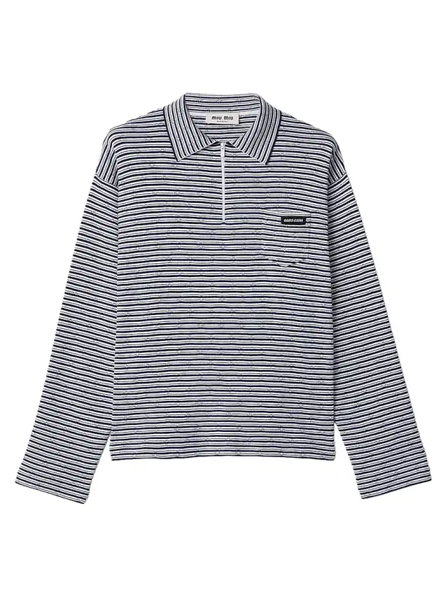 Women's Cotton, Cashmere and Silk Polo Shirt - White Multicolor