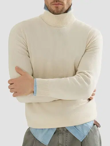 Brunello Cucinelli Men's Cashmere Turtleneck Sweater - Butter - Size 50 | Thumbnail 4 Brunello Cucinelli Men's Cashmere Turtleneck Sweater - Butter - Size 50 | Thumbnail 4