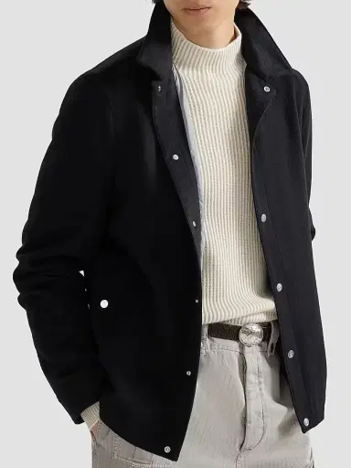 Brunello Cucinelli Men's Lightweight Cashmere Flannel Outerwear Jacket - Black - Size 48 | Thumbnail 4