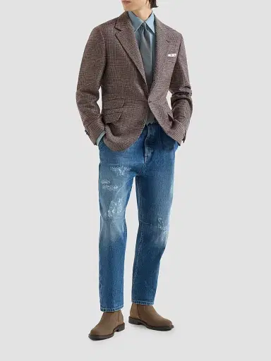 Brunello Cucinelli Men's Comfort Cotton Denim Iconic Fit Five-Pocket Jeans with Double Pleats - Medium Denim | Thumbnail 6 Brunello Cucinelli Men's Comfort Cotton Denim Iconic Fit Five-Pocket Jeans with Double Pleats - Medium Denim | Thumbnail 6