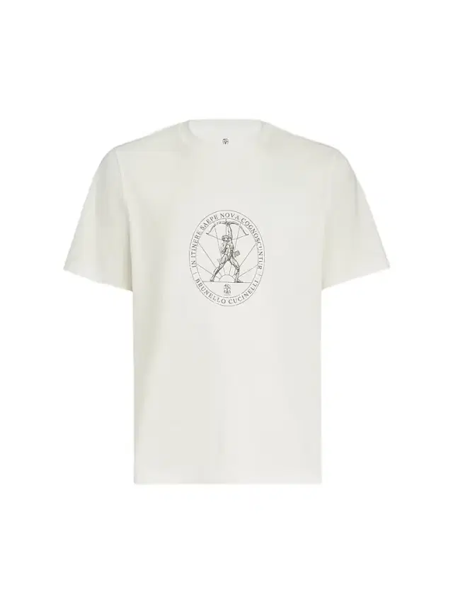Brunello Cucinelli Men's Cotton Jersey Crew-Neck T-Shirt with Print - Off White