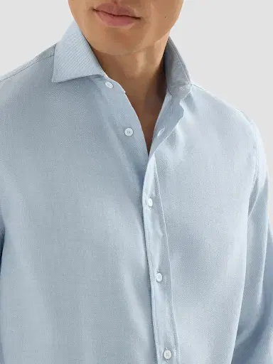 Brunello Cucinelli Men's Cotton and Cashmere Denim-Effect Diagonal Shirt - Sky Blue - Size XXXXL | Thumbnail 4