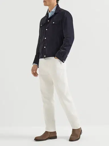 Brunello Cucinelli Men's Cotton and Cashmere Denim-Effect Diagonal Shirt - Sky Blue - Size XXXXL | Thumbnail 6