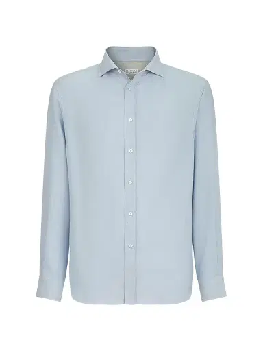 Brunello Cucinelli Men's Cotton and Cashmere Denim-Effect Diagonal Shirt - Sky Blue - Size XXXXL | Thumbnail 1