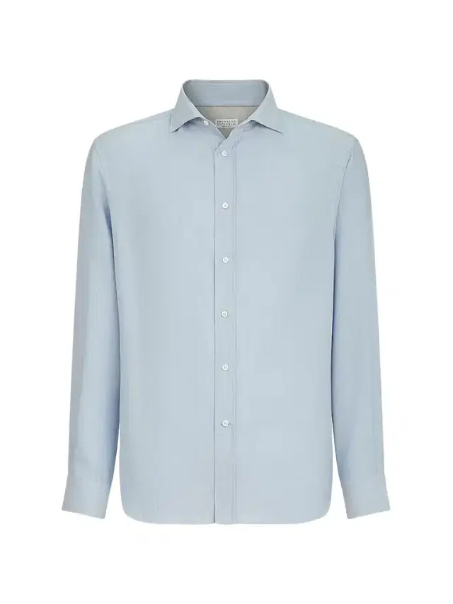 Brunello Cucinelli Men's Cotton and Cashmere Denim-Effect Diagonal Shirt - Sky Blue