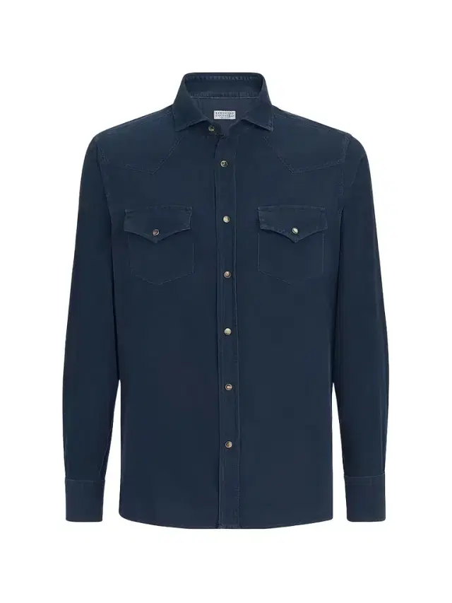 Brunello Cucinelli Men's Garment Dyed Easy Fit Western Shirt