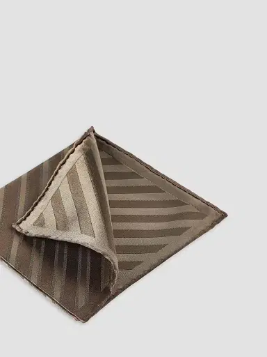Brunello Cucinelli Men's Regimental Stripe Silk Pocket Square - Brown | Thumbnail 2 Brunello Cucinelli Men's Regimental Stripe Silk Pocket Square - Brown | Thumbnail 2