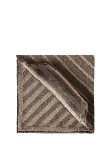 Brunello Cucinelli Men's Regimental Stripe Silk Pocket Square - Brown | Thumbnail 1 Brunello Cucinelli Men's Regimental Stripe Silk Pocket Square - Brown | Thumbnail 1