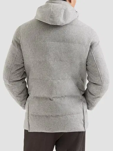 Brunello Cucinelli Men's Bonded Wool Flannel Down Parka Jacket - Light Grey - Size XXXXL | Thumbnail 3