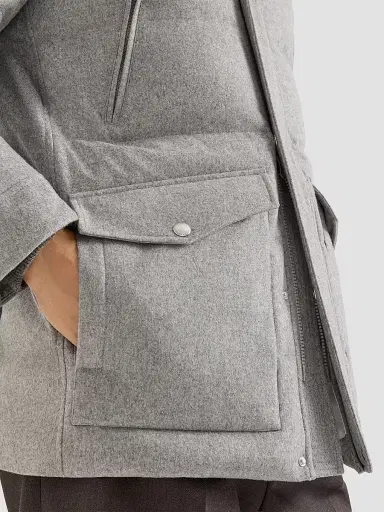Brunello Cucinelli Men's Bonded Wool Flannel Down Parka Jacket - Light Grey - Size XXXXL | Thumbnail 4
