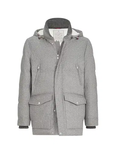 Brunello Cucinelli Men's Bonded Wool Flannel Down Parka Jacket - Light Grey - Size XXXXL | Thumbnail 1