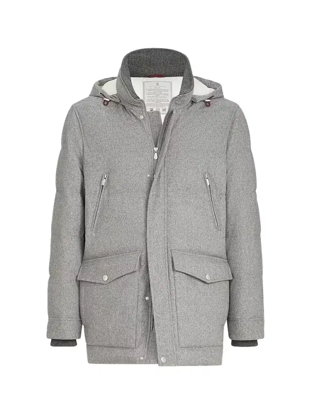 Brunello Cucinelli Men's Bonded Wool Flannel Down Parka Jacket - Light Grey