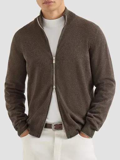 Brunello Cucinelli Men's Cashmere High-Neck Cardigan with Zipper - Brown - Size 50 | Thumbnail 3 Brunello Cucinelli Men's Cashmere High-Neck Cardigan with Zipper - Brown - Size 50 | Thumbnail 3