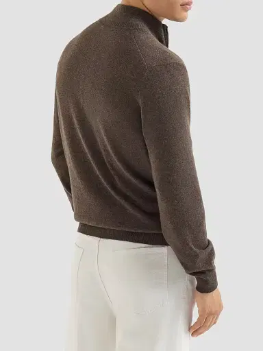 Brunello Cucinelli Men's Cashmere High-Neck Cardigan with Zipper - Brown - Size 50 | Thumbnail 4 Brunello Cucinelli Men's Cashmere High-Neck Cardigan with Zipper - Brown - Size 50 | Thumbnail 4