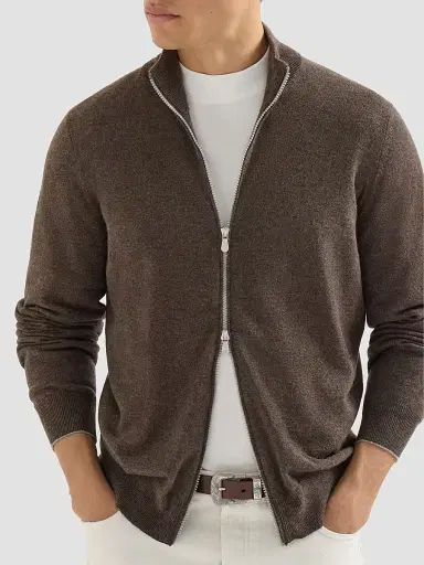 Brunello Cucinelli Men's Cashmere High-Neck Cardigan with Zipper - Brown - Size 50 | Thumbnail 5 Brunello Cucinelli Men's Cashmere High-Neck Cardigan with Zipper - Brown - Size 50 | Thumbnail 5