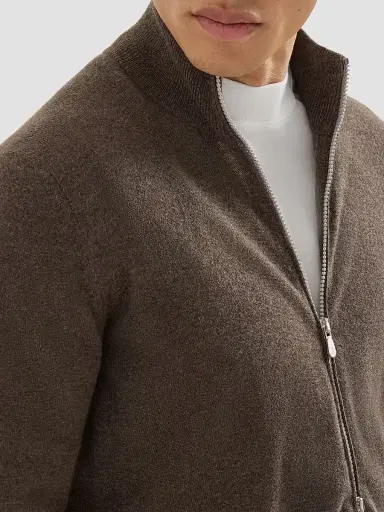 Brunello Cucinelli Men's Cashmere High-Neck Cardigan with Zipper - Brown - Size 50 | Thumbnail 6 Brunello Cucinelli Men's Cashmere High-Neck Cardigan with Zipper - Brown - Size 50 | Thumbnail 6