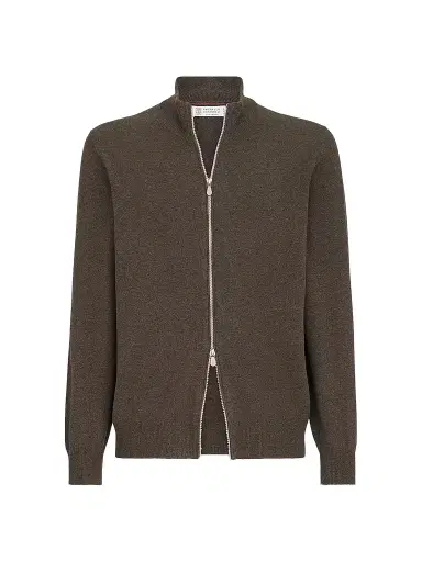 Brunello Cucinelli Men's Cashmere High-Neck Cardigan with Zipper - Brown - Size 50 | Thumbnail 1 Brunello Cucinelli Men's Cashmere High-Neck Cardigan with Zipper - Brown - Size 50 | Thumbnail 1