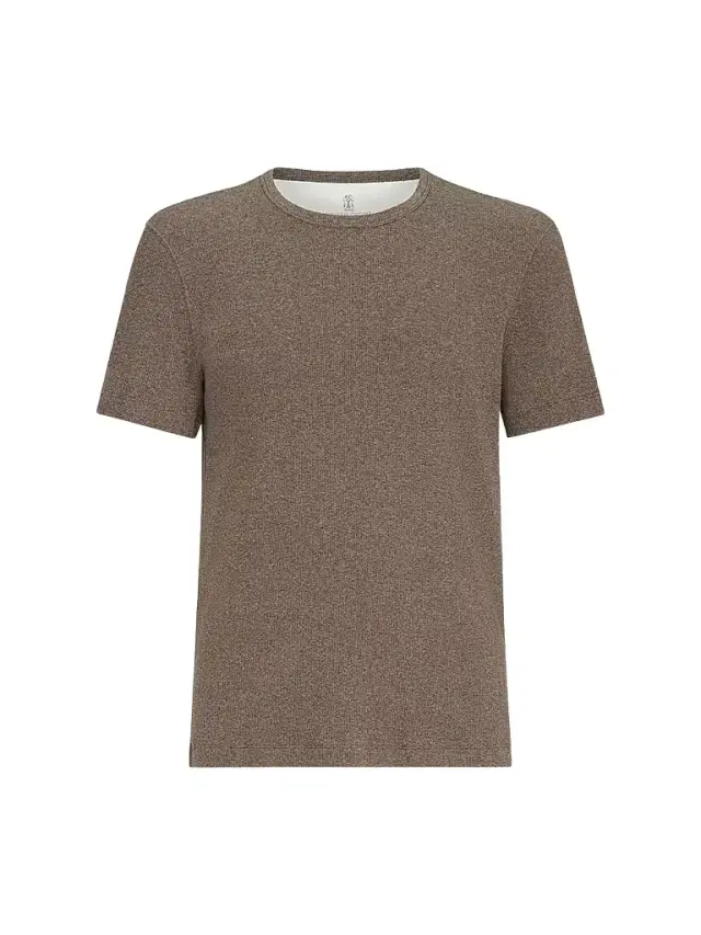 Brunello Cucinelli Men's Denim-Effect Ribbed Cotton Jersey Crew-Neck T-Shirt - Brown