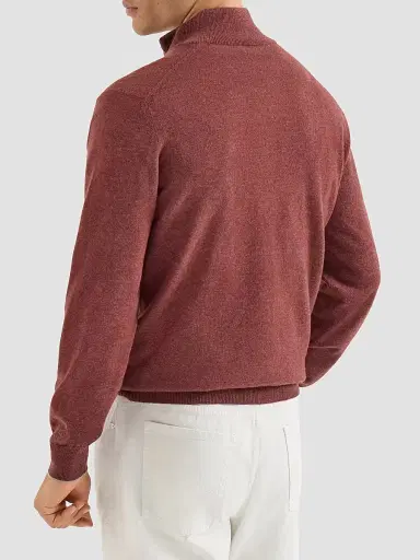 Brunello Cucinelli Men's Cashmere Sweater with Half Zip - Burgundy - Size 48 | Thumbnail 3 Brunello Cucinelli Men's Cashmere Sweater with Half Zip - Burgundy - Size 48 | Thumbnail 3